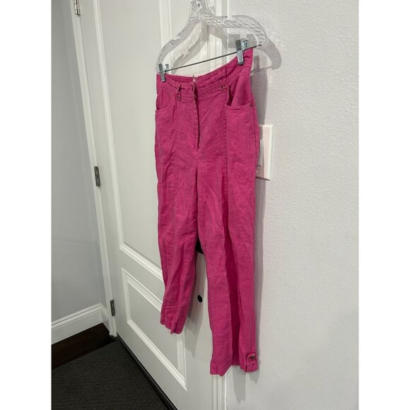 JM Collection Linen Cropped Pants Pink Sz 8 Flat Front Straight Leg Feminine - Picture 3 of 10